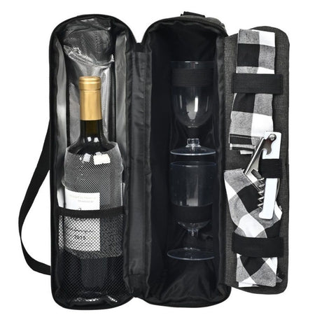 Insulated Wine Tote Bag With Stainless Wine Glasses.  For Boating Travel. Wine Cooler Bag For Beach. Portable Wine Carrier & Tumblers For Picnic. Outdoor Wine Lovers Gift