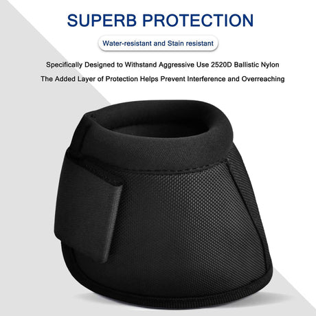 Equine Ballistic Overreach Bell Boots - No-Turn Horse Hoof Protection Boots (Sold in Pairs) - Black, Large