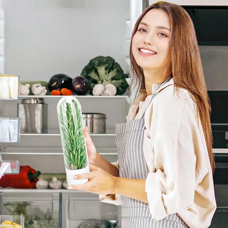 Herb Keeper for Refrigerator, Herb Saver for Refrigerator, Cilantro Container, Vegetable Preservation Bottle for Cilantro, Mint, Parsley, Asparagus, Keeps Greens Fresh for 2-3 Weeks (2 PCS box)
