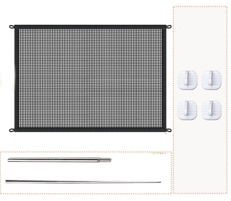 Mesh Dog Gates for Pets, Magic Pet Gate for The House, Portable Puppy Safety Fence Guard for Stairs and Doorways, Easy Install Anywhere, 4 Hooks 2 Stainless Steel Poles（110*72cm）
