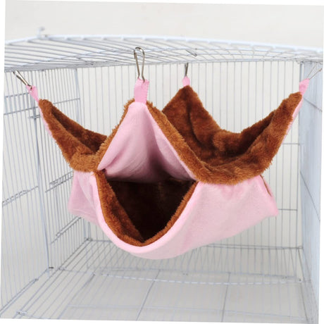 Double Layer Plush Squirrel Nest Bed Warm Sugar Glider Hammock for Pets Cozy Hanging Pet Bed Pink for Indoor Use