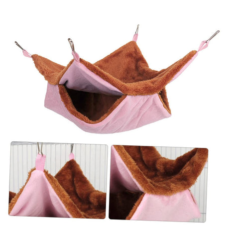 Double Layer Plush Squirrel Nest Bed Warm Sugar Glider Hammock for Pets Cozy Hanging Pet Bed Pink for Indoor Use