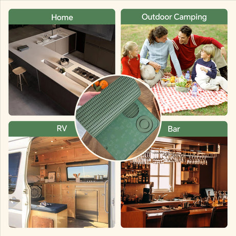 3-in-1 Bar Mat, Bar Accessories, Multifunctional Folding Cocktail Mat with Cutting Board, Drying Mats,Bar Mat for Countertops,Bar Decorations for Home,（dark green）