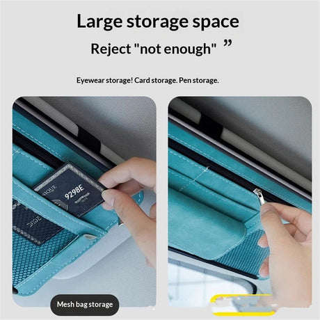 Car Sun Visor Organizer, Soft Leather Surface Eyeglasses Note Card Holder Car Storage Bag, Scratch-Resistant Waterproof Auto Sunshade Organizer Bag, Car Accessories (Blue)