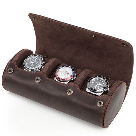 3 Watch Travel Case- Classic Leather Watch Case With Perfect Texture.Portable Watch Roll Or Organizer For Storage And Display. Luxury Gifts For Men, All Handmade by Artisans.