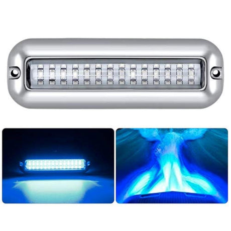 42LED Waterproof 316 Stainless Steel Trim Ring Boat High-Intensity LED Underwater Light Clear Lens Pontoon Marine/Boat Transom (Blue)