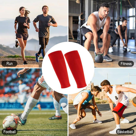 4 Pairs Leg Sleeves for Soccer, Shin Guard Sleeves Accompany Grip Socks, Youth Adults （Red+white）