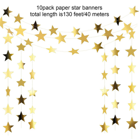Glitter Star  Banner Christmas Decor 130 Feet Star Hanging Bunting Banner Twinkle Backdrop for Homecoming Classroom Wedding Birthday Halloween Party Supplies(Gold)