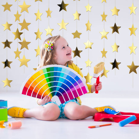 Glitter Star  Banner Christmas Decor 130 Feet Star Hanging Bunting Banner Twinkle Backdrop for Homecoming Classroom Wedding Birthday Halloween Party Supplies(Gold)
