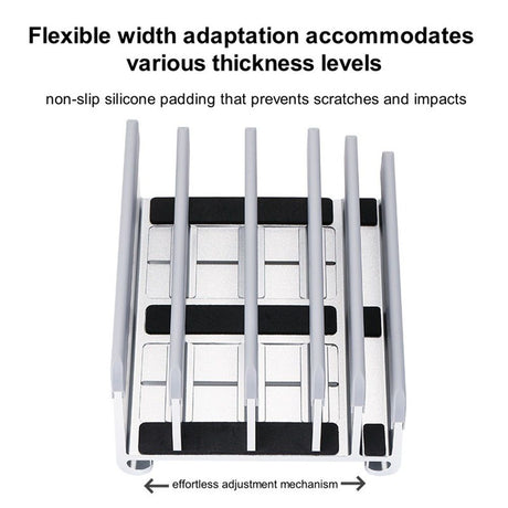 Adjustable Laptop Stand - Fits 5 Devices, Modern Design, Tool Free Adjustment, Protective & Stable | Grey (Grey, 5 Slots)