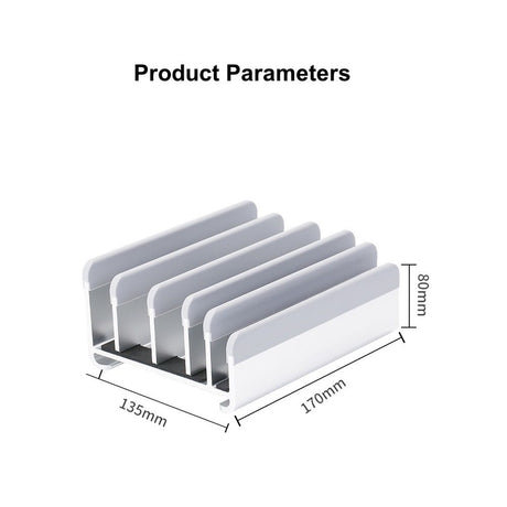 Adjustable Laptop Stand - Fits 5 Devices, Modern Design, Tool Free Adjustment, Protective & Stable | Grey (Grey, 5 Slots)