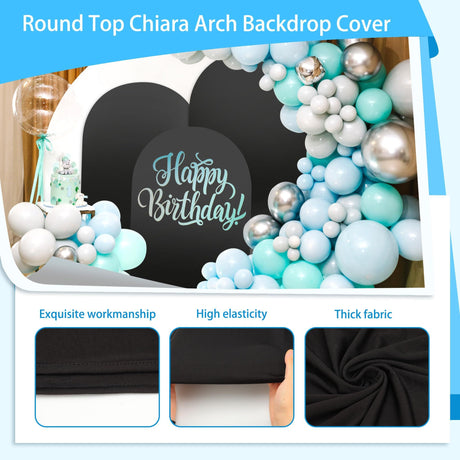 Arch Backdrop Cover Set, 4FT, 5FT, 6FT Wedding Spandex Fitted Covers for Round Top Arch Stand, Arches Backdrop Cover for Birthday Baby Ceremony Banquet Shower Event(Black)Excluding balloons