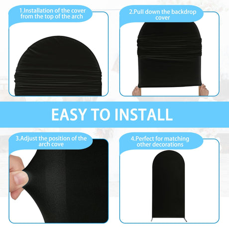 Arch Backdrop Cover Set, 4FT, 5FT, 6FT Wedding Spandex Fitted Covers for Round Top Arch Stand, Arches Backdrop Cover for Birthday Baby Ceremony Banquet Shower Event(Black)Excluding balloons