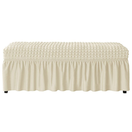 Dining Bench Cover with Skirt 32-47 inch Length Beige Stretch Seersucker Bench Seat Slipcover for Bedroom, Dining Room Washable (Seersucker-Beige)