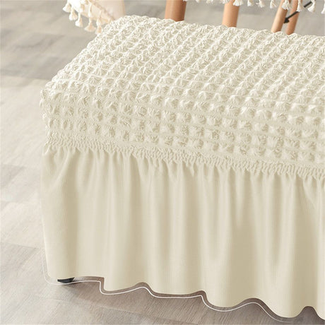 Dining Bench Cover with Skirt 32-47 inch Length Beige Stretch Seersucker Bench Seat Slipcover for Bedroom, Dining Room Washable (Seersucker-Beige)