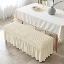 Dining Bench Cover with Skirt 32-47 inch Length Beige Stretch Seersucker Bench Seat Slipcover for Bedroom, Dining Room Washable (Seersucker-Beige)