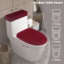 Stretch Velvet Toilet Lid Cover and Toilet Tank Lid Cover, Bathroom Super Soft Toilet Lid Cover Set Luxury Velvet Plush, with Elastic Bottom, Machine Wash, Burgundy