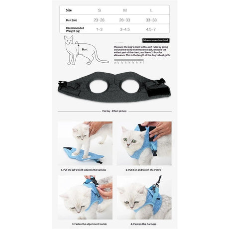 Cat Harness and Set, Cute Escape Proof Vest Harness for Girl&Boy Cat Walking, for Outdoor Kitten (blue，L)