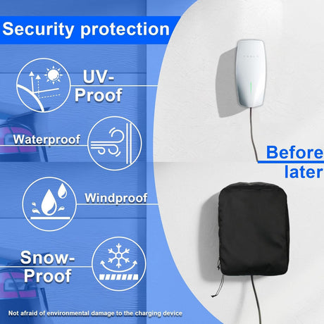 EV Charger Cover for Wall Connector Level 2, Charging Station Cover with Adjustable Zipper, Sun UV Snow Protections Bag for Most Electric Car(Black Large)