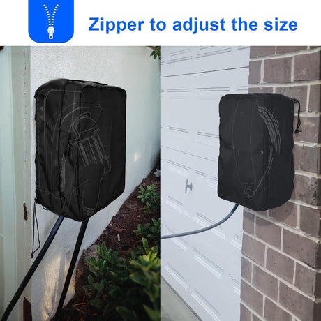EV Charger Cover for Wall Connector Level 2, Charging Station Cover with Adjustable Zipper, Sun UV Snow Protections Bag for Most Electric Car(Black Large)