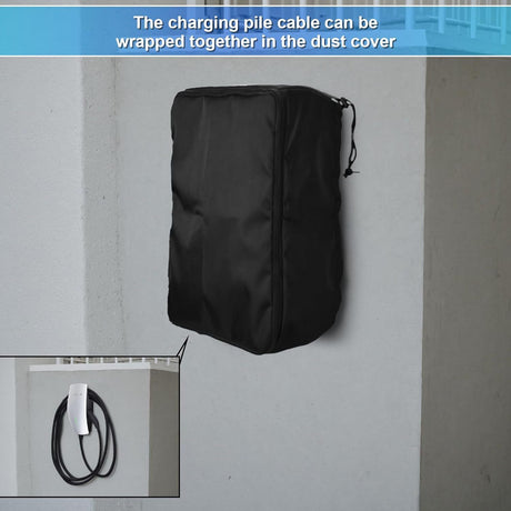 EV Charger Cover for Wall Connector Level 2, Charging Station Cover with Adjustable Zipper, Sun UV Snow Protections Bag for Most Electric Car(Black Large)