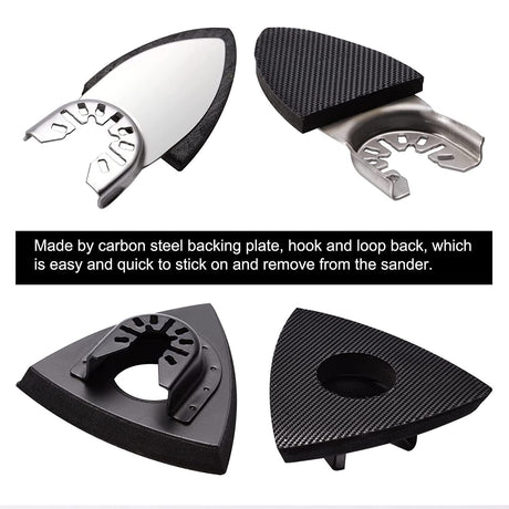 104Pcs Oscillating Tool Detail Sanding Pads Kit 2Pcs Triangle Sanding Pads and 2Pcs Finger Sanding Pad 100Pcs Multitool Sandpaper Grit Fit for Finishing Wood Sanding Plaster