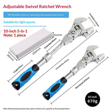 5 in 1 Flex Head Adjustable Wrench, Reversible Jaw Pipe Wrench with  Retractable Extension Shank and 180⁰ Rotatable Head