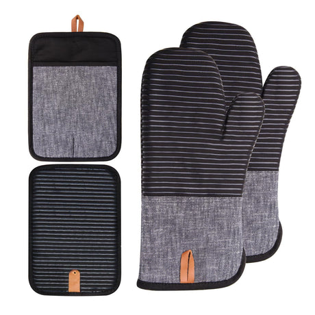 4PCS Oven Mitts and Pot Holders, Silicone Oven Gloves,  Heat Resistant Oven Mitts Sets, Non-Slip Silicone Textured Grip, (Black)