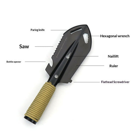 Hiking Trowel, Camping, Backpacking, Portable Shovel, Multitool, Ultralight Camp Tool, with Carrying Pouch, for Gardening, Outdoor, Survival（Silver Engineer Shovel Khaki Handl）