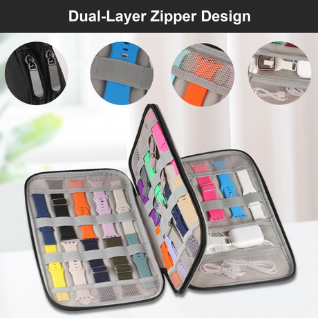 Watch Band Storage Case Watch Band Organizer Bag Watch Band Case and Storage Holder Watch Bands Holder Carrying Case Compatible with 35 Watch Straps and Accessories, Black