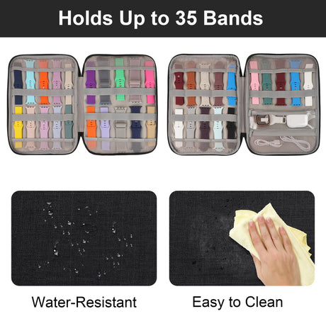 Watch Band Storage Case Watch Band Organizer Bag Watch Band Case and Storage Holder Watch Bands Holder Carrying Case Compatible with 35 Watch Straps and Accessories, Black