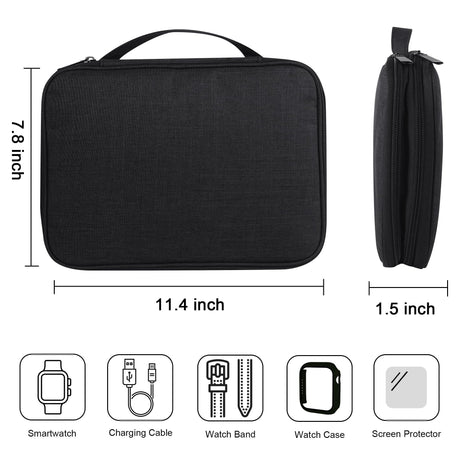Watch Band Storage Case Watch Band Organizer Bag Watch Band Case and Storage Holder Watch Bands Holder Carrying Case Compatible with 35 Watch Straps and Accessories, Black