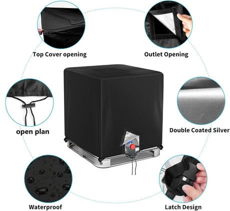 Zipper Tote Cover Barlic for 210D Outdoor Water Tank Protective Cover, Oxford Fabric Protective Cover, Rain/Snow/UV Protection(Black)