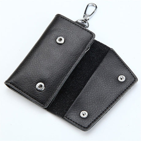 2 pack Compact Leather Car Key Case, Key Holder Key Organizer Wallet, with Card Holder Lightweight Organizer Keychain Black Wallet for Men & Women(Black)