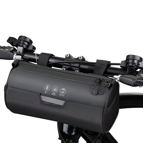 Bike Handlebar Bag Waterproof - Bicycle Handlebar Roll Bag with Large Reflective Area, Bike Front Pouch with Waterproof Zipper Shoulder Strap Removable Straps for Cycling (Cylinder, 2L)