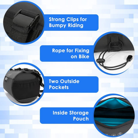 Bike Handlebar Bag Waterproof - Bicycle Handlebar Roll Bag with Large Reflective Area, Bike Front Pouch with Waterproof Zipper Shoulder Strap Removable Straps for Cycling (Cylinder, 2L)