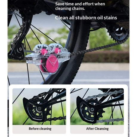 Bike Chain Cleaning Tool, Multi functional chain cleaner Suitable for Mountain Bike, Road Bike,Bicycle Cleaning Brush Tool for Drivetrain (pink)