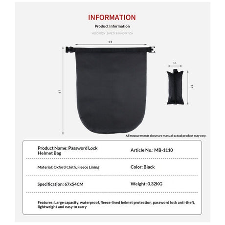 Motorcycle Helmet Bag Helmet Storage Bag with Combination Lock Waterproof Lightweight Durable polyester Helmet Bag for Motorcycle Riding Bicycle,Black
