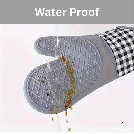 1 pair Soft Silicone Oven Mitts, Heat Resistant and Waterproof Cooking Gloves, Thick Cotton Lining, Flexible Gripping for Baking Grilling, Kitchen Potholders,29cm*18.5cm, Gray