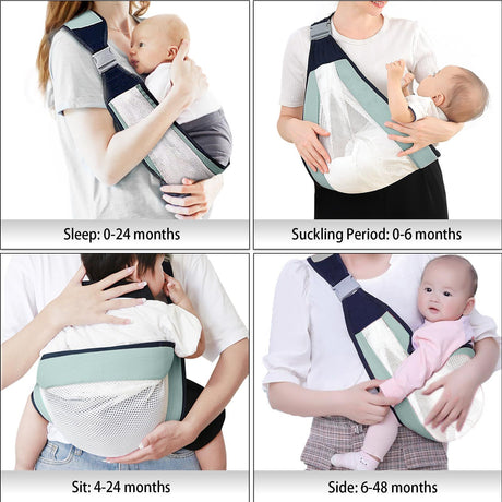 Baby Sling Carrier, Adjustable Half Wrapped Sling Hip Carrier - Lightweight Breathable Mesh Fabric for Newborn (Green)