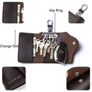 Car Key Case for Men and Women Small Leather Key Holder Key Cover with 6 KeyChains （brown）Key Holder Case, Large Capacity Leather Key Case Wallet Multi-Functional Key Bag