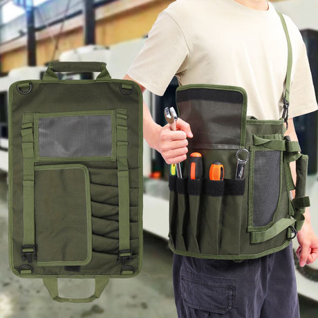 Tool Bag Roll Up, Heavy Duty Portable Soft Tool Storage Organization, Foldable Empty Rollup Organizer Rollable Carrying Toolbag, Dad Men Mechanic Welding Birthday Gift, Green