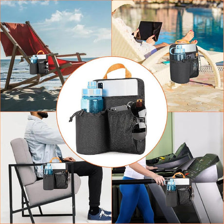 Beach Chair Cup Holder, Chair Side Organizer Easily Attached to Armrest with 2 Self-Adhesive Fastener Strap, Hanging Chair Attachment for Water Bottle, Sunglasses, Phone, Snack, etc..