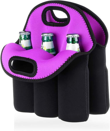 Set of 2 - Insulated Neoprene Wine Carrier Tote Bag + 6 Pack Beer Water Can Carrier Tote Bottle Holder Bottle Cooler Bag - Perfect for Travel with Secure Carry Handle