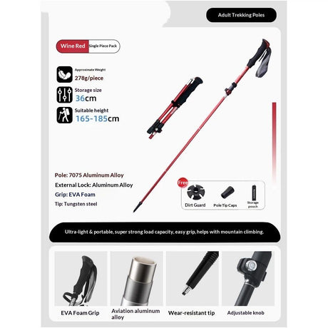 Aluminum Collapsible Ultralight Travel Trekking Hiking Pole for Men and Women (Fits 165-185cm) Mountaineering Trekking Pole