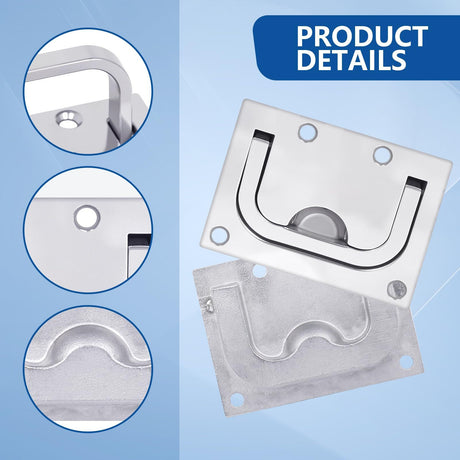 316 Stainless Steel Hatch Pull Flush Lift Boat Ring Hatches Pull Handle with Mount Screws for Boat Deck Hatch Handle and Home Furniture Recessed Handle etc