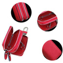 Key Fob Case Genuine Leather, Double Zipper Car Key Holder & Key Wallet with Keychain, Key Pouch for Purse Gift
