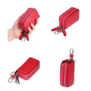 Key Fob Case Genuine Leather, Double Zipper Car Key Holder & Key Wallet with Keychain, Key Pouch for Purse Gift