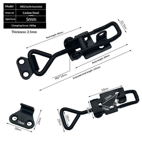 4PCS Toggle Latch Clamp 397 lbs Adjustable Toggle Latch Black Toggle Clamp Lockable Quick Release Pull Latch  Metal Draw Latch for Door, Box Case Trunk, Smoker Door, Jig