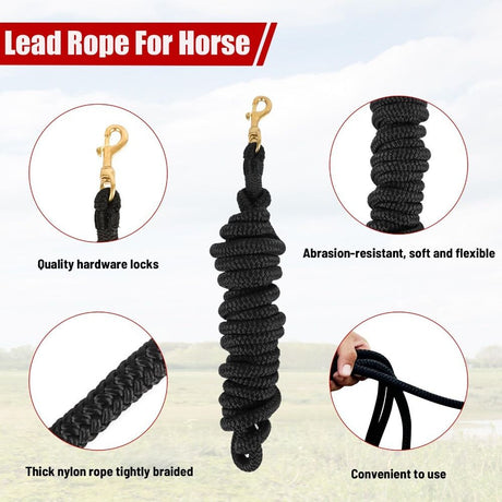 Horse Lead Rope, Double Braided Nylon Horse Lead Line, Lead Rope for Horses with Quick Halter Attachment, Soft Comfort Grip, Barn Horse Tack for Daily Use & Showing (1/2
